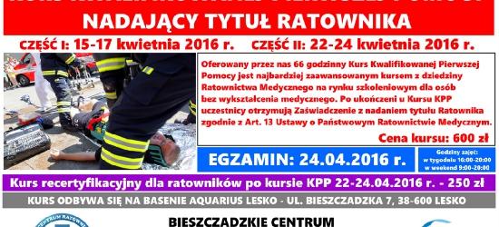 KURS KWALIFIKOWANEJ PIERWSZEJ POMOCY   NADAJĄCY TYTUŁ RATOWNIKA